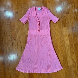 Shoshanna Ribbed Knit Henley Fit & Flare Dress Womens Small Coral Pink Coquette